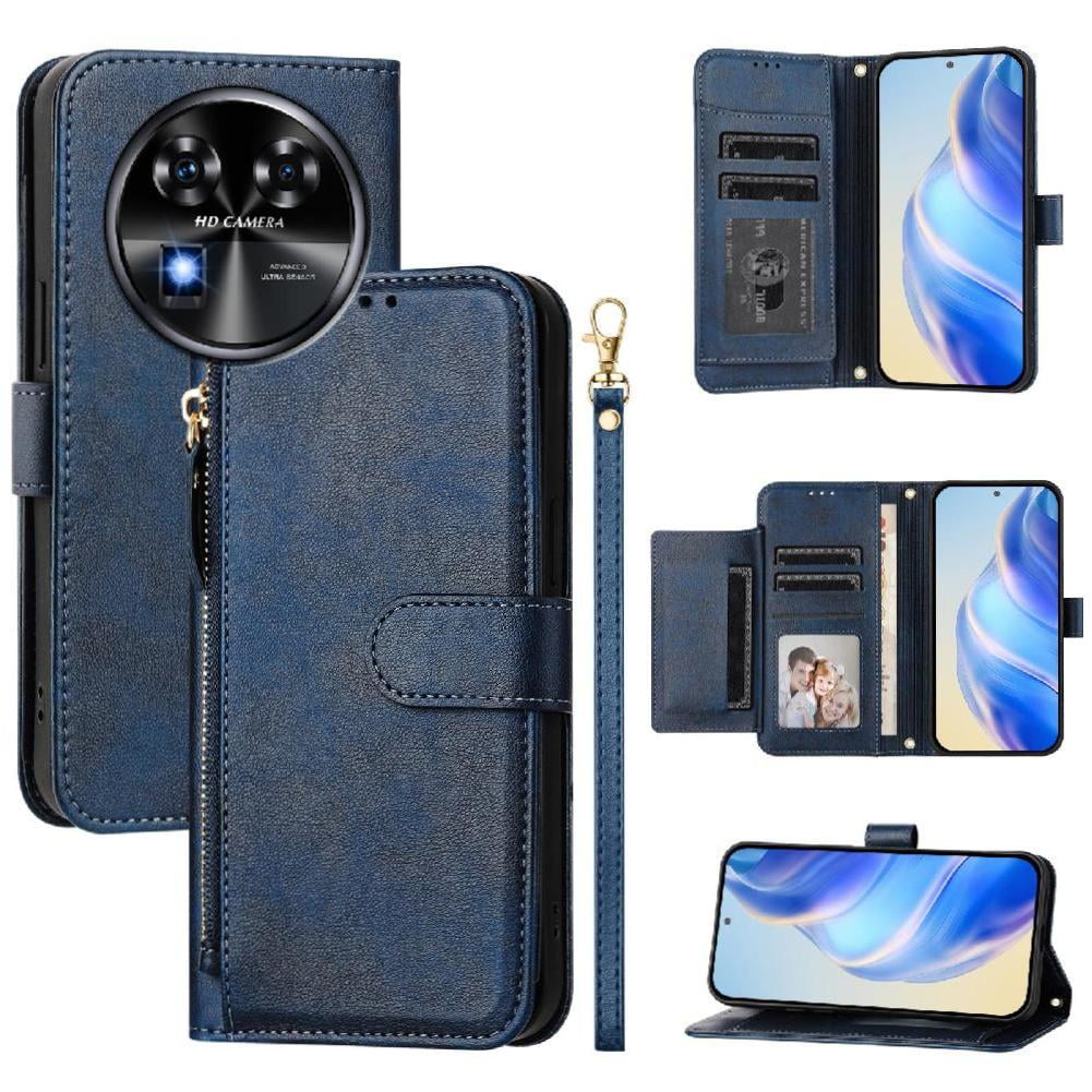 Foxdock - Funda Tipo Cartera Para Oukitel C37 Con Bolsillo Con Cremallera, Tarjetero, Soporte, Correa Para La Muñeca Y Tapa De Cuero Azul