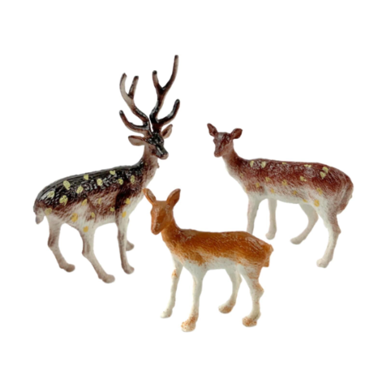 Magideal - Juego De 3 Pequeñas Figuras De Reno Navideño, Estatuas De Ciervo, Adornos Para Tartas, Esculturas De Animales Para Repisa, Estantería Navideña Y Vacac