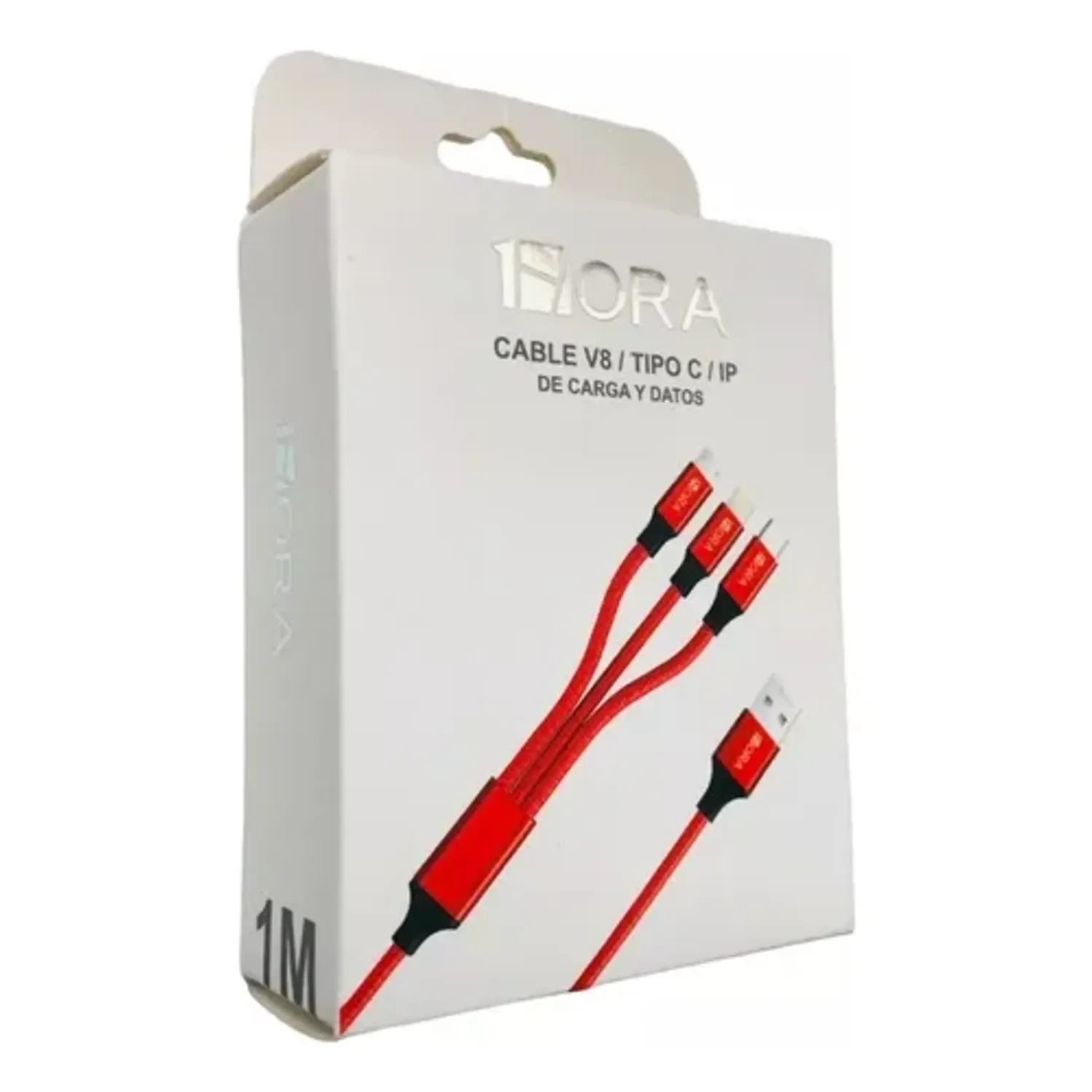 Genérico - Cable 1hora Carga Rapida 3en1 Rojo 1m