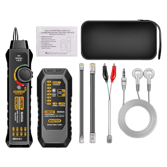 Probador de cables de red Quick RJ45 RJ11 Herramienta de prueba de cables Analizador de M469A Portátil duradero para enrutador de interruptor de , negro