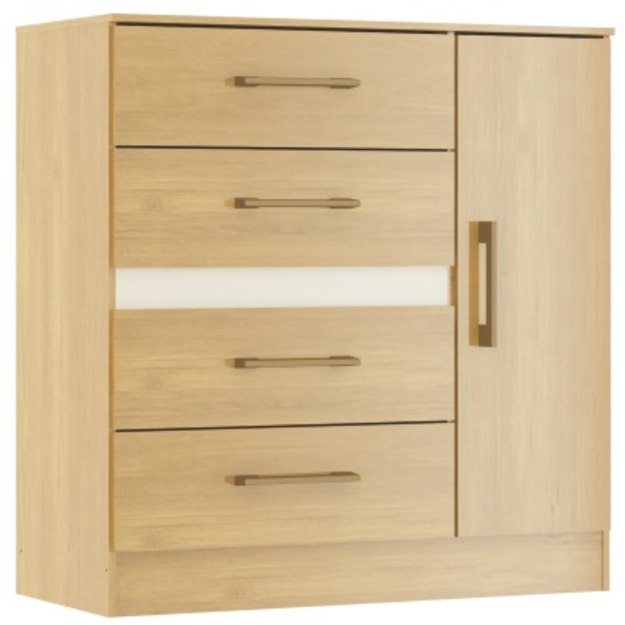 Exit - Cómoda 4 Cajones 1 Puerta Roble 41Ro