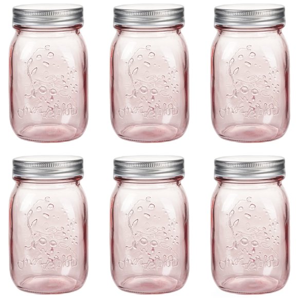 Frascos Mason Amzcku 16 oz Rosa Rosado, 6 unidades