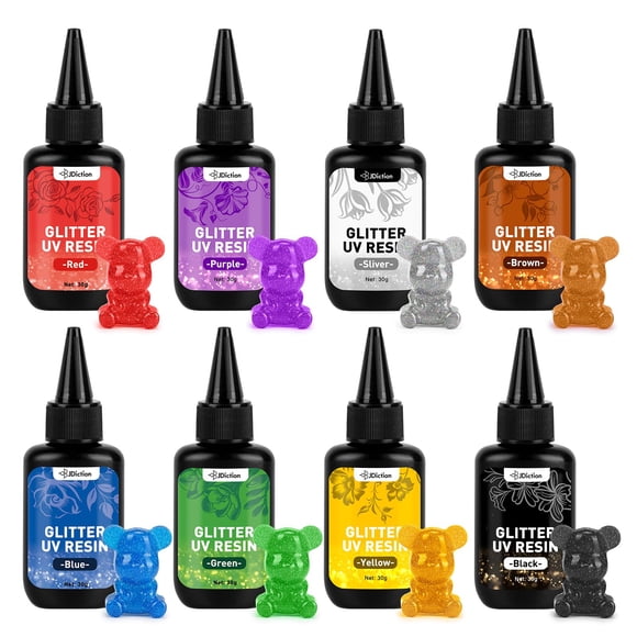 Resina UV JDiction con purpurina, 8 colores, metalizado, 60 ml