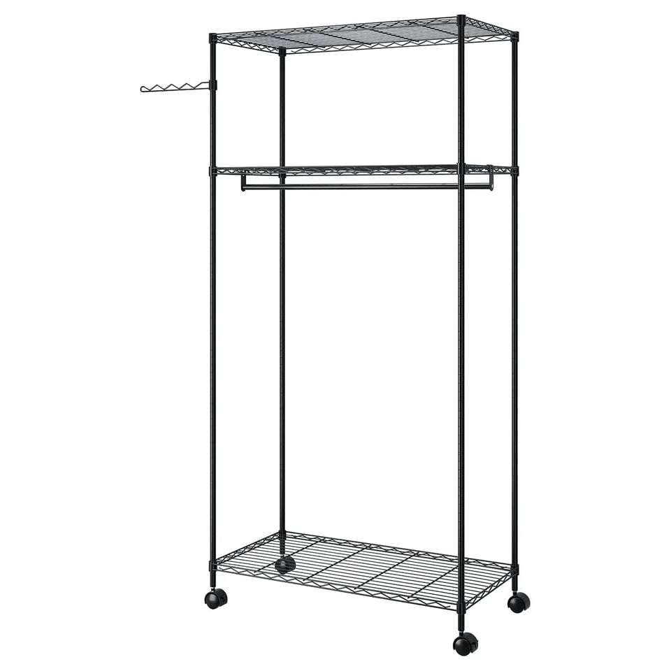Topmarket - Organizador Negro Para Vestuario De 3 Pisos + Barra Colgadora