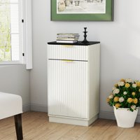 M&Ms - 10-Gallon Woodgrain Tilt-Out Trash Can Cabinet Wooden Garbage Recycling Cabinet With Wave-Textured Hideaway Drawer&Pull-Out Bin-Multipurpose Kitchen/Bath Organizer In Antique White Finish