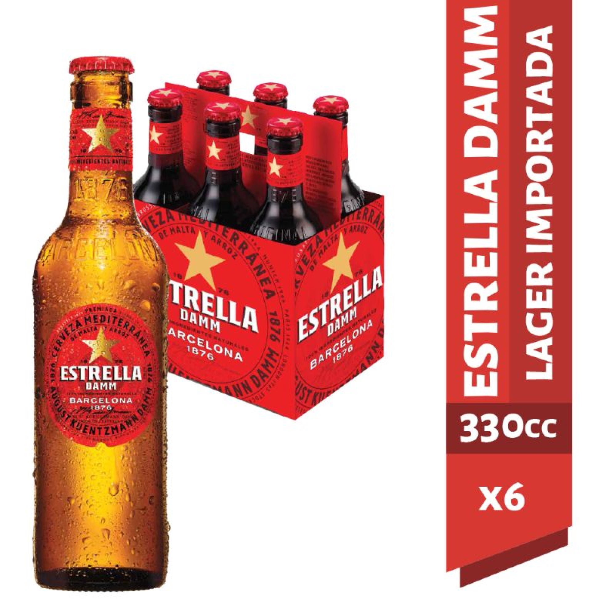 Cerveza Lager Estrella 4,6° Pack 6 Botella 330 ml Damm