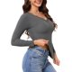 thumbnail image 4 of INSPIRE CHIC Camiseta Térmica para Mujer con Sujetador Incorporado, Manga Larga Acanalada, Escote en V, Ajuste Delgado, Caliente, Invierno, Forro Polar Suave, Capa Básica, XL, Gris, 4 of 6