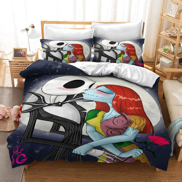 Nightmare-Before Christmas Duvet Cover Set 3 Pcs for Kid Halloween Suit Quilt Cover with Zip Microfiber Soft Duvet Cover Bedding Set