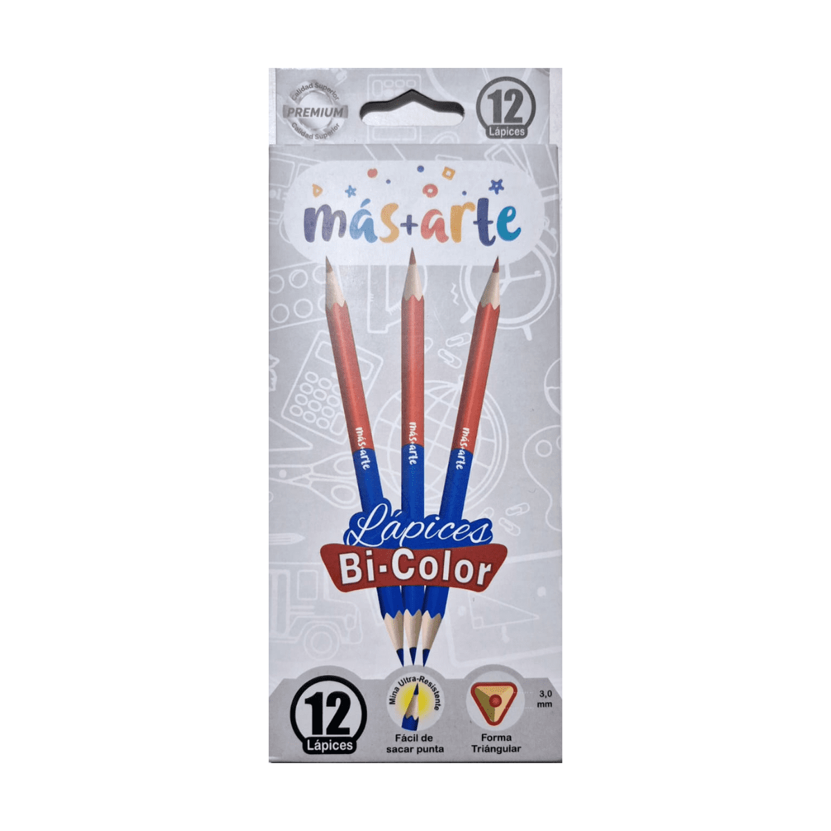 Set 12 Bicolor Azul/rojo Triangular Delgado Mas Arte