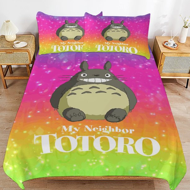 x116 My Neighbor Totoro Bed Duvet Cover Microfiber Bedding Sets 3D Printed Lightweight 3 Piece Comforter Sets, 1 Duvet Cover And 2 Pillow Shams for Kids Boys Girls 79"x90" jn116