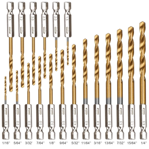 Juego de Brocas YXYL 19 piezas Titanio HSS con vástago hexagonal de 1/4"