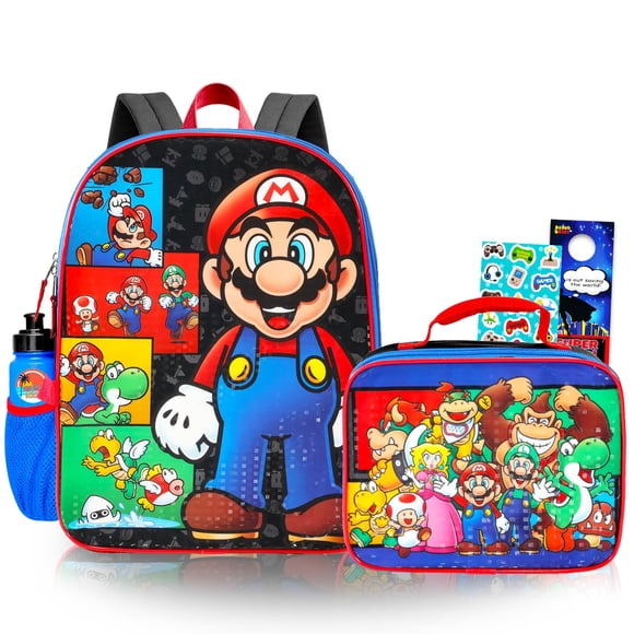 Set de mochila Super Mario de 16" con lonchera y stickers