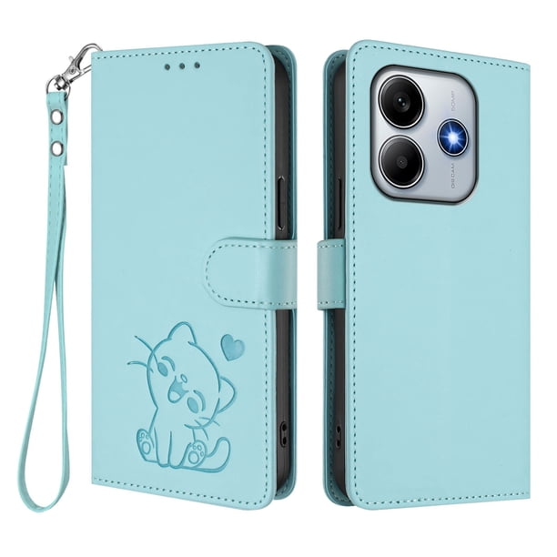 Funda Volteable con Diseño de Gato para Xiaomi Redmi Note 14 5G, Verde Claro