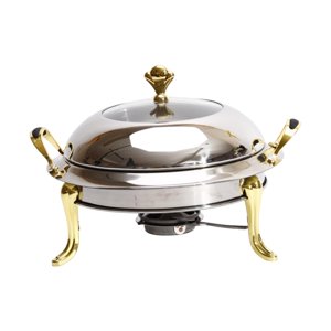 Bothyi - Stockpot - Calentador De Alimentos Redondo Con Tapa Transparente Portátil Para Camping, Restaurante, Cocina, Color Dorado