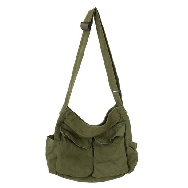 Bolso bandolera de lona, bolso tote de lona, bolso bandolera tipo hobo con múltiples bolsillos, bolso tote de lona para mujer y hombre.