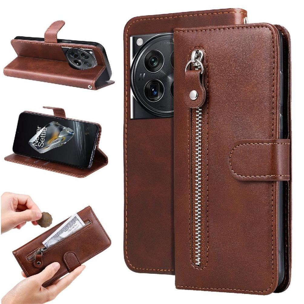Gangxun - Funda Con Cremallera Para Oneplus 12, Carcasa Cartera De Cuero Pu Con Soporte Y Tarjetero