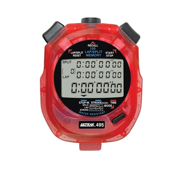 Timer Ultrak 495 con memoria de 100 vueltas, resistente al agua, color rojo