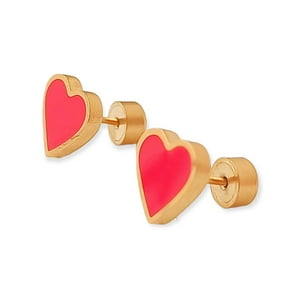 Elbauldejuma - Aros Abridores Presion Corazon Rojo Chapados En Oro 18K Bebe