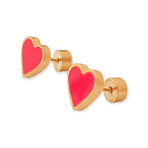 Elbauldejuma - Aros Abridores Presion Corazon Rojo Chapados En Oro 18K Bebe