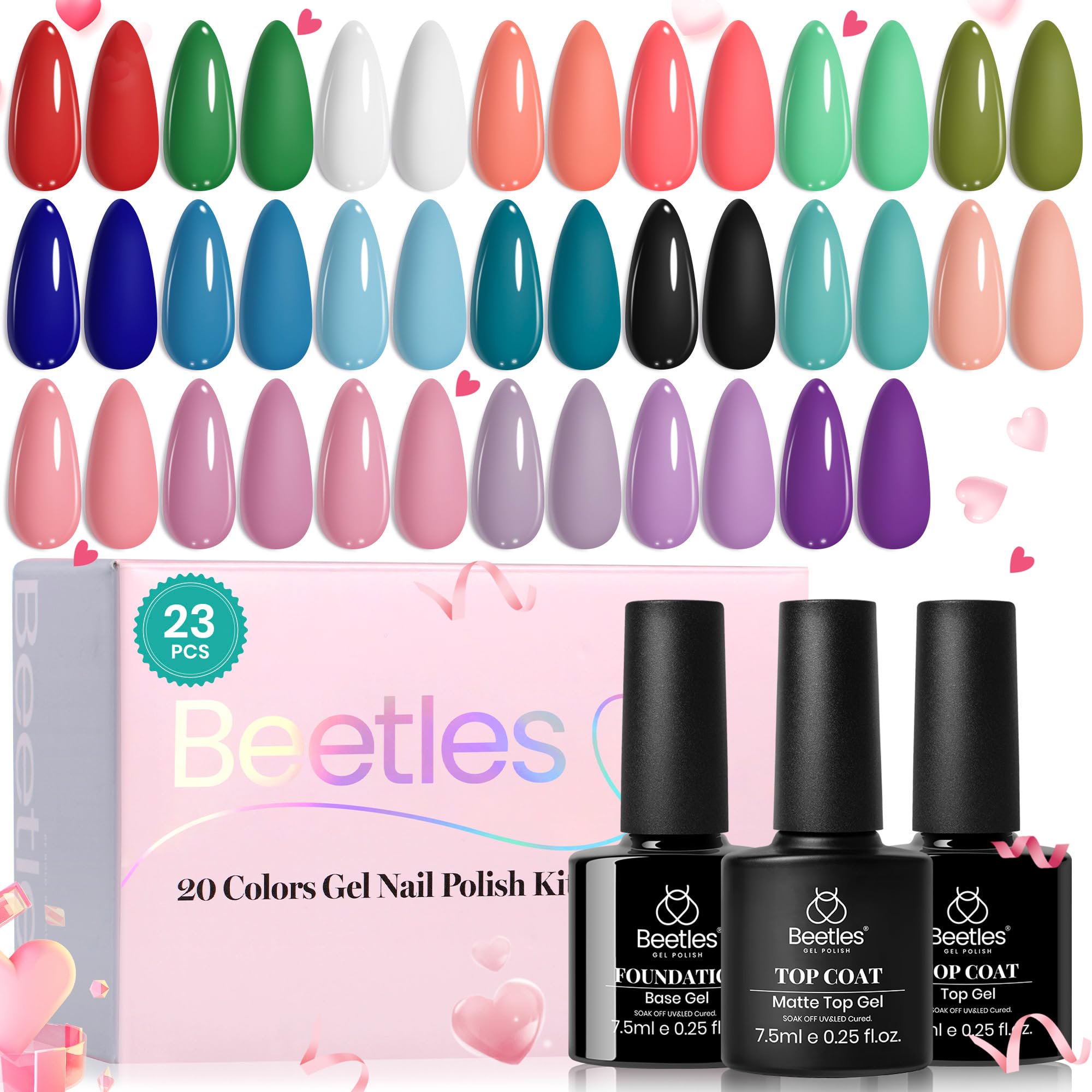 Beetles Gel Polish - Set De Esmaltes De Uñas En Gel Beetles, 20 Colores, Blanco Y Negro Nude