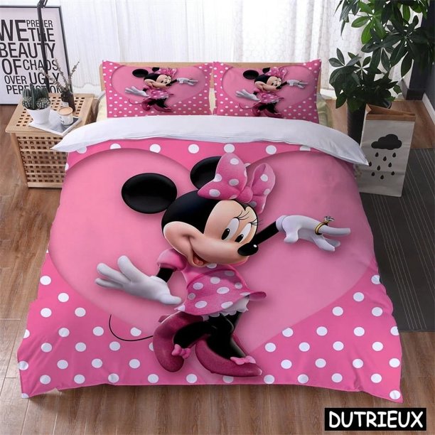 Cartoon Bedding Set Mickey Minnie Duvet Cover Queen Size Soft Home Textiles Polyester 3D Digital Printing Bedding Set Bed Sheets