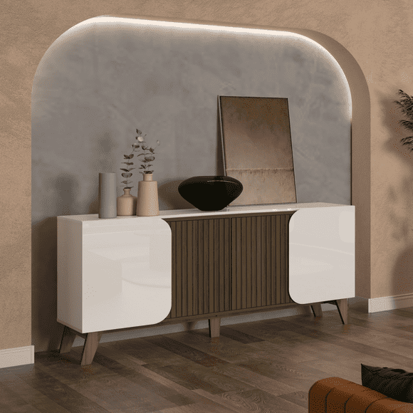 Buffet Aparador Elegance Off WhitePino Ripado 160x46,8x77 cm