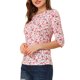 thumbnail image 4 of INSPIRE CHIC Camiseta Básica de Mujer con Mangas al Codo Cuello Redondo Ajustada Regreso a Clases Casual Estampada Camiseta Blanca-Floral M, 4 of 7