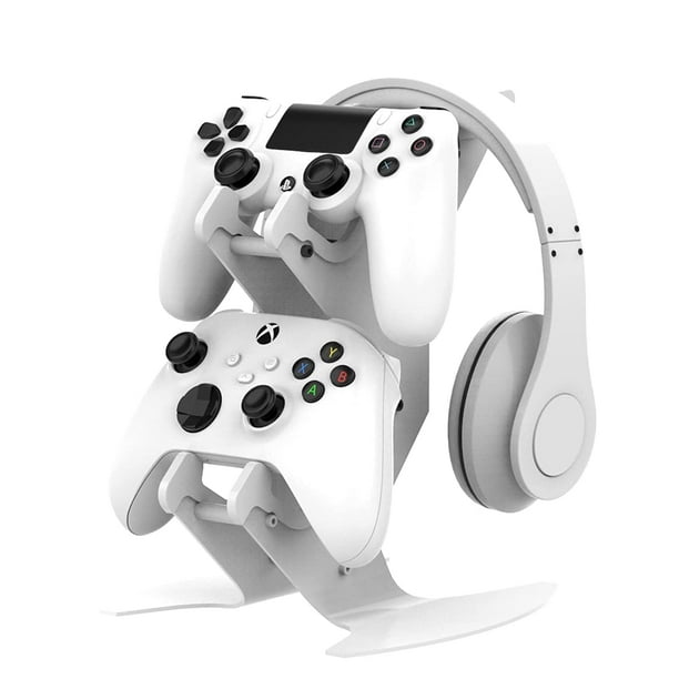 Controller Stand, Gaming Headset Stand Para PS5/PS4/Xbox Series X S/Xbox One/Nintendo Switch/Headset Aluminio Metal Soporte Universal Gamepad Game Controller Accesorios-Blanco