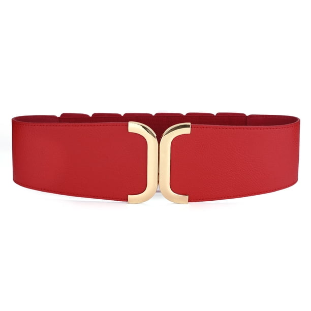 Cinturón elástico de imitación de cuero texturizado para mujer Inspire Chic, con cintura ajustable, color rojo