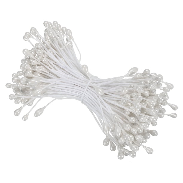 Uxcell 3mm Estambres de Flores de Doble Cabeza, 150 Piezas de Pistilo de Estambre de Flores Artificiales Mate para Decoración Navideña de Bricolaje, Blanco