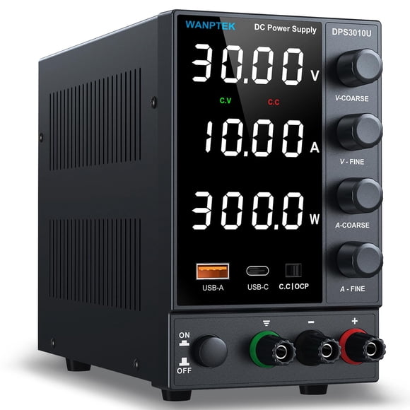 Fuente de alimentación DC WANPTEK POWER 0-30 V 0-10 A con USB y tipo C