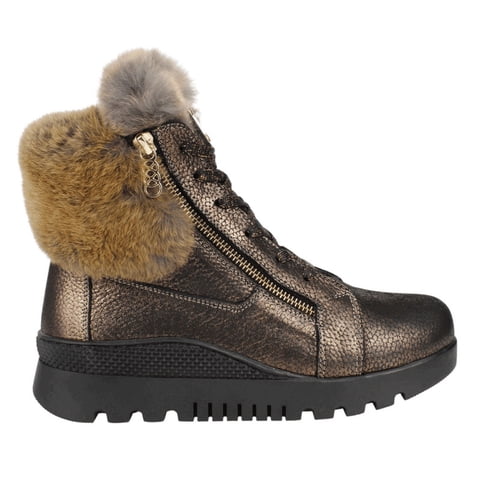 Botín Exs Peludo Cuero Bronce