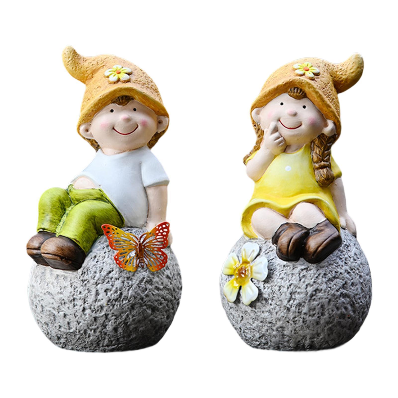 Magideal - Paquete De 2 Estatuas De Jardín Para Niños Y Niñas, Decoración De Jardín, Adornos De Mesa De Cerámica, Esculturas Para Patio, Gabinete, Balcón, Dormit