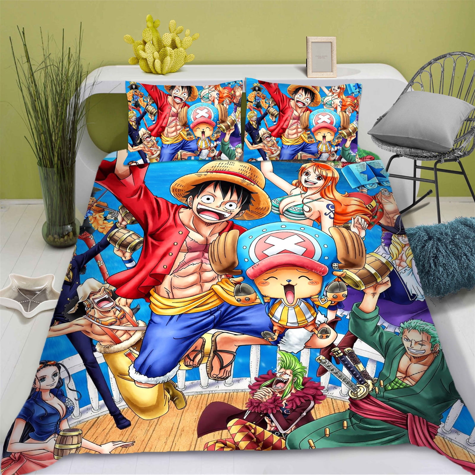 One Piece Anime Duvet Cover Set Comforte Printed Cartoon Twin Size Bedding Sets Christmas Gifts 3 - piece Set Home Decor