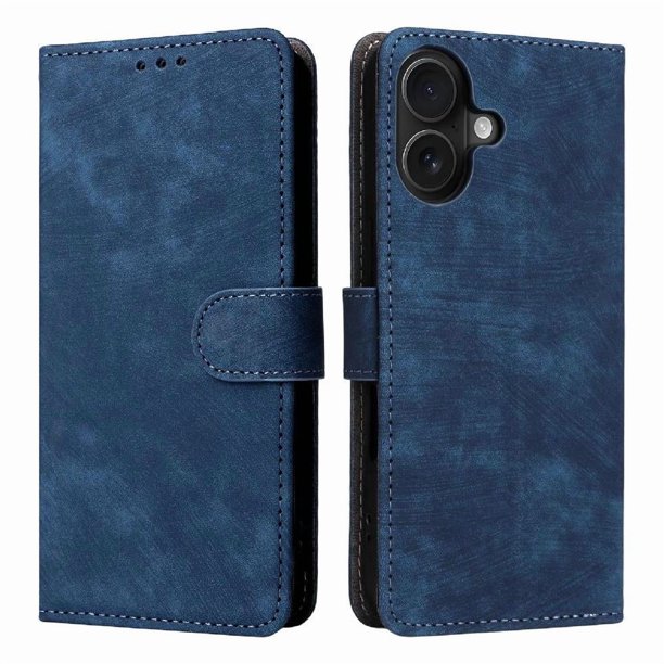 Funda Billetera para iPhone 17 con Soporte - Cartera de Cuero con Ranuras Azul