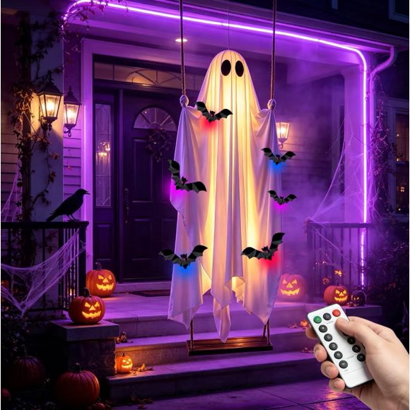 Decoración de fantasma ULihaian 150 cm con luces y murciélagos 3D