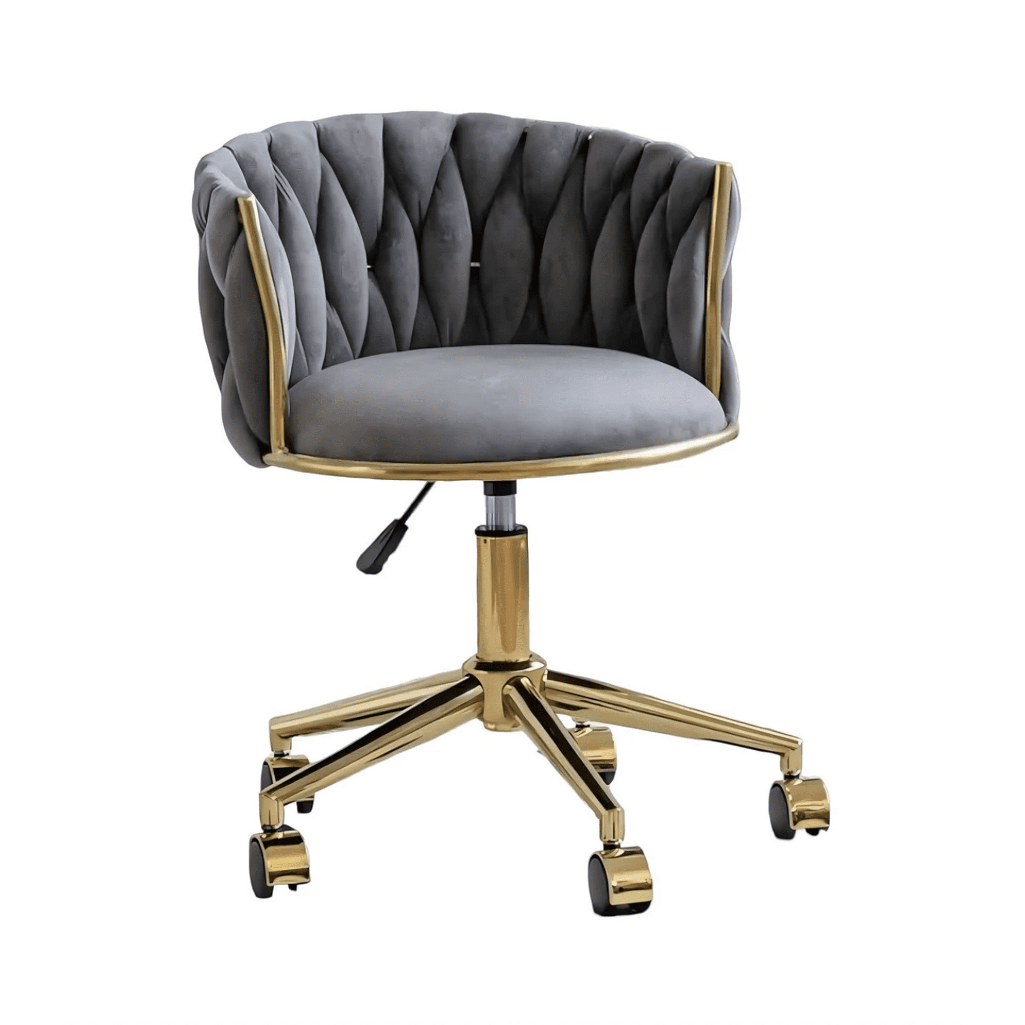 Habita2 Chile - Silla Escritorio Giratoria Queen Acolchado Diseño Trenzado Color Base Gold - Gris