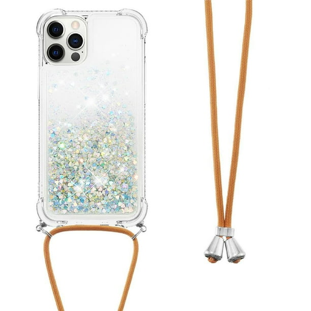Funda FOXDOCK para iPhone 12 Pro Max con Cuerda Ajustable, Brillo Líquido, Protección Antigolpes y Lente – Ideal para Regalo