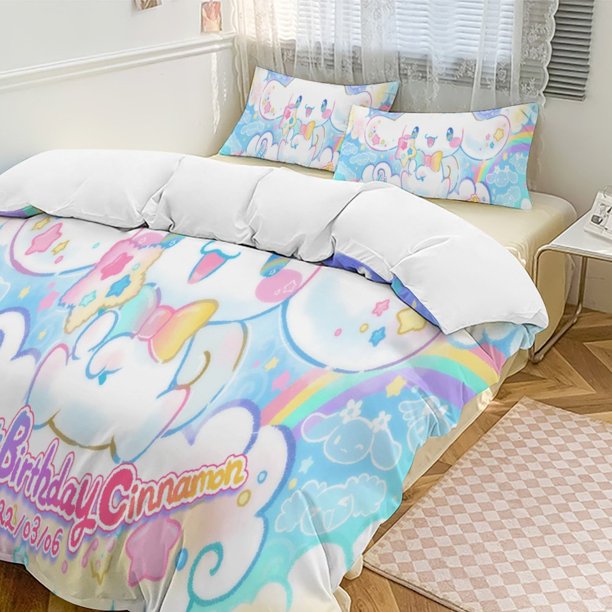 Cinnamoroll Quilt Set Thicken Soft 3 Pieces Bedding Set All Season Duvet Cove with 2 Pillowcases for Adult Women Girls Teens Home Room Decor