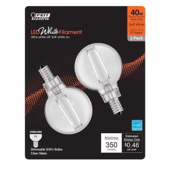 Bombilla Feit Electric 3014011 G16.5 E12 LED Filamento Paquete de 2