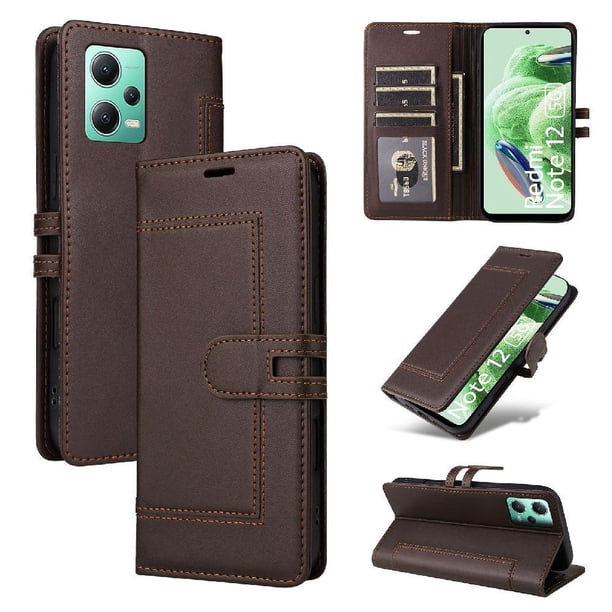 Premium Wallet Case for Xiaomi Redmi Note 12 5G with Card Slots & Kickstand, Flip Cover Brown