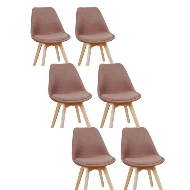 Pack 6 Sillas Para Comedor Tulip Tapiz Lino Base Madera - Gris