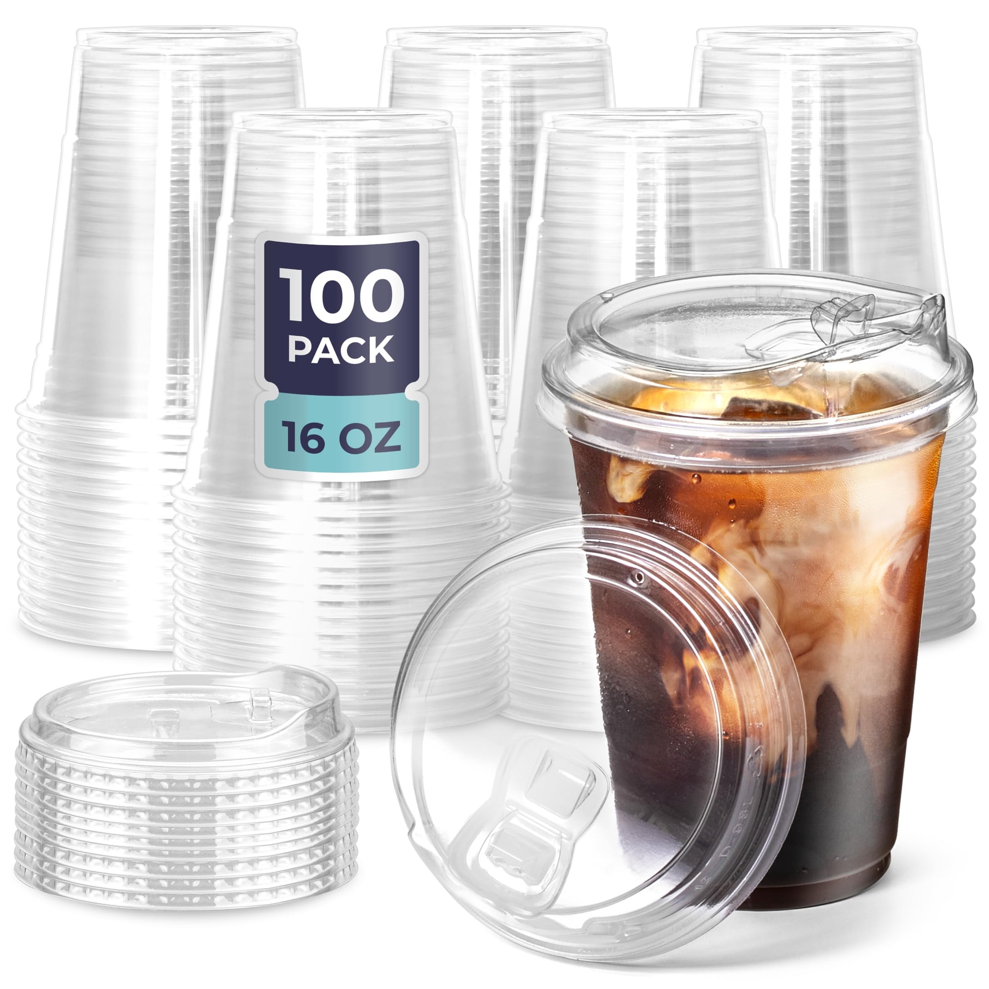 Fit Meal Prep - Vasos De Plástico Para Preparación De Comidas, 16 Onzas, Transparentes Con Tapas Sin Pajitas, 100 Unidades