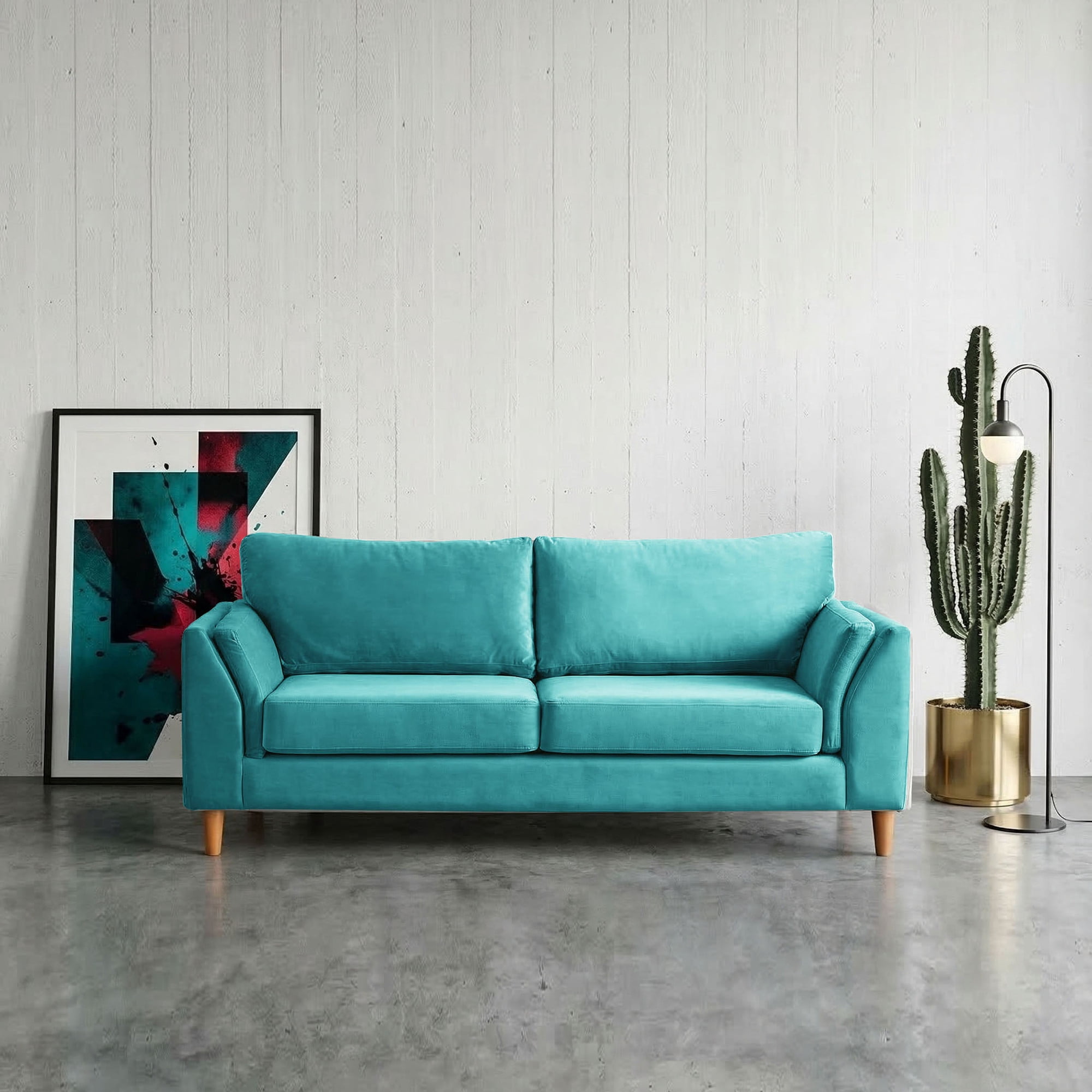 Latam Home - Sofa Milan 3c Con Resortes Pocket Tela Velvet Turquesa
