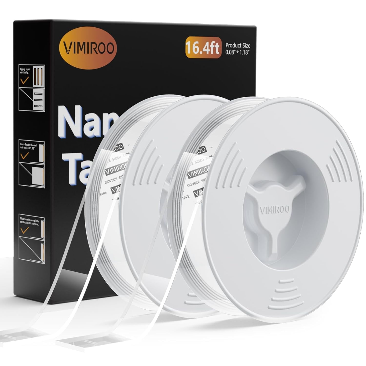 Cinta Adhesiva De Doble Cara Vimiroo Heavy Duty, 16.4 Pies, Nanotransparente