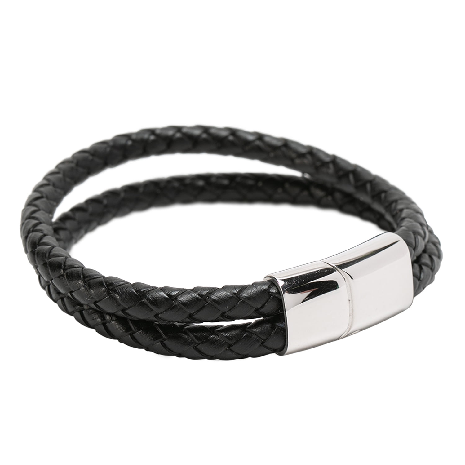 Millam - Pulsera Unisex Con Doble Cuero Tejido Y Broche Imantado Negro