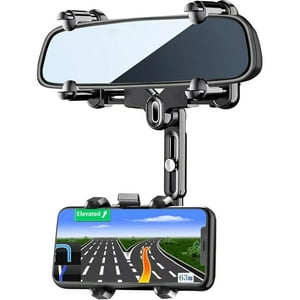 Genérico - Soporte De Teléfono Para Coche, Soporte Para Espejo Retrovisor, Giratorio Y Retráctil 360°, Antivibración Con Fijación De Cuatro Puntos, Compatibilidad Universal Para Todos Los Smartphones-Negro