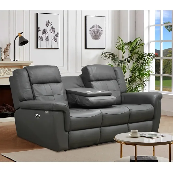 Msa Muebles Santa Ana - Sofá Reclinable Eléctrico 3 Cuerpos Cuero Drag