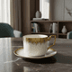 thumbnail image 2 of Juego taza platillo apilable borde decorativo Café blanco #2, 2 of 3