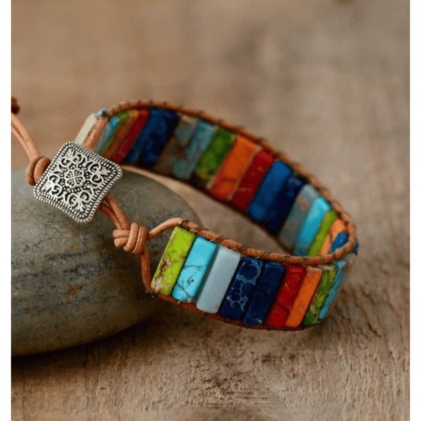 Colorful Stone Braided Bracelet Adjustable Rope Hand Bracelet Energy Healing & Relax Anxiety Jewelry Gift Boho Style 1 Pc